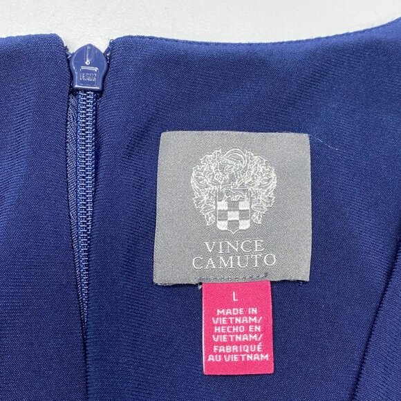 Vince Camuto Women’s Twist Front Jersey Jumpsuit Size L Navy Blue V-Neck - Picture 5 of 8